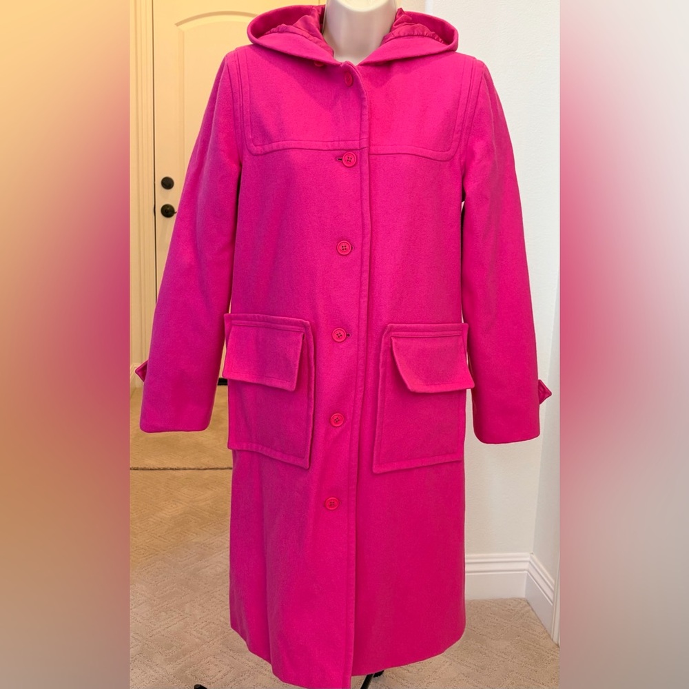 Isaac Mizrahi Hot Pink Hooded Wool Coat